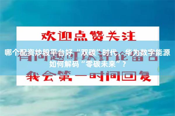 哪个配资炒股平台好 “双碳”时代，华为数字能源如何解码“零碳未来”？